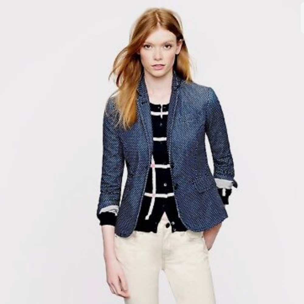 J. Crew Indigo Denim & White Polka Dot Schoolboy Blazer, Style# 40203